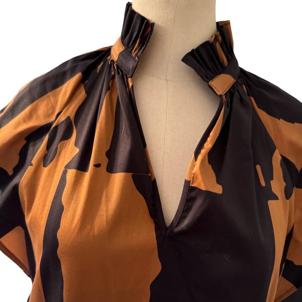 Crosby Watts Cotswold Abstract Print Midi Dress With High Collar Size XS - Picture 6 of 11